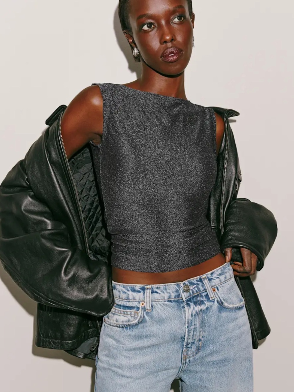 Reformation Dusk Knit Top Silver Sparkle - Size S